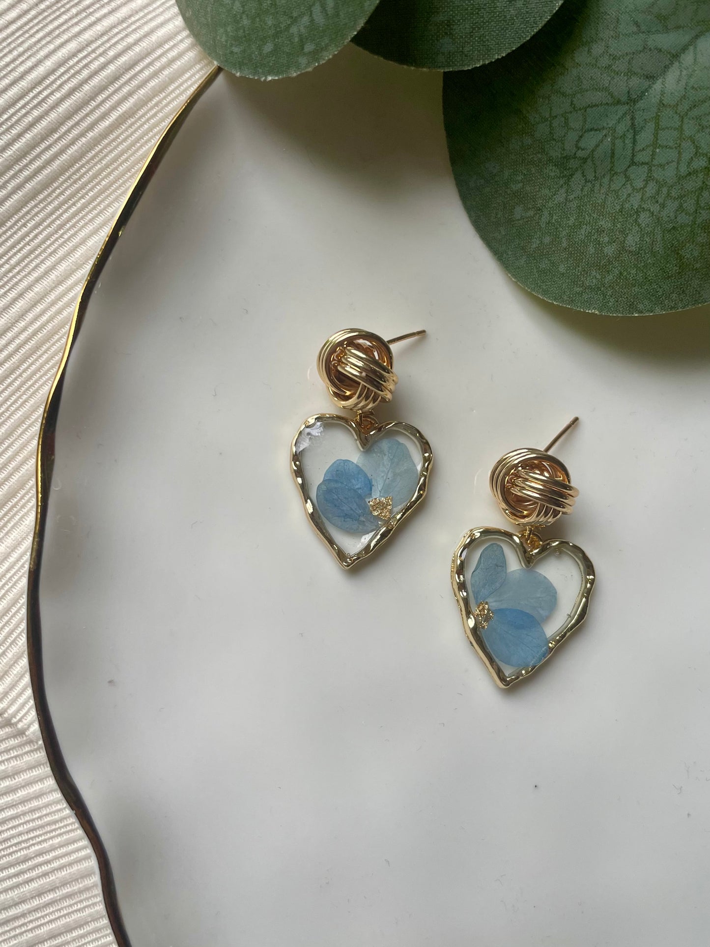 Real Blue Hydrangea Flower Earring
