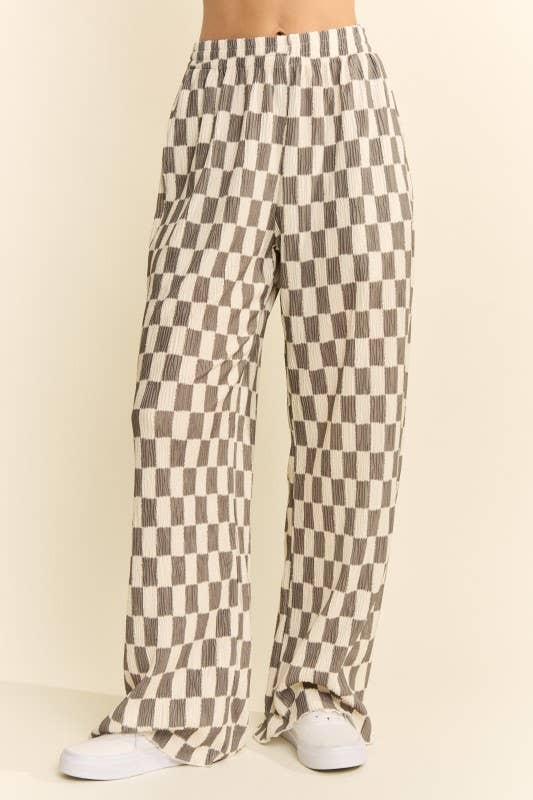 RETRO CHECKERED WIDE-LEG PANTS