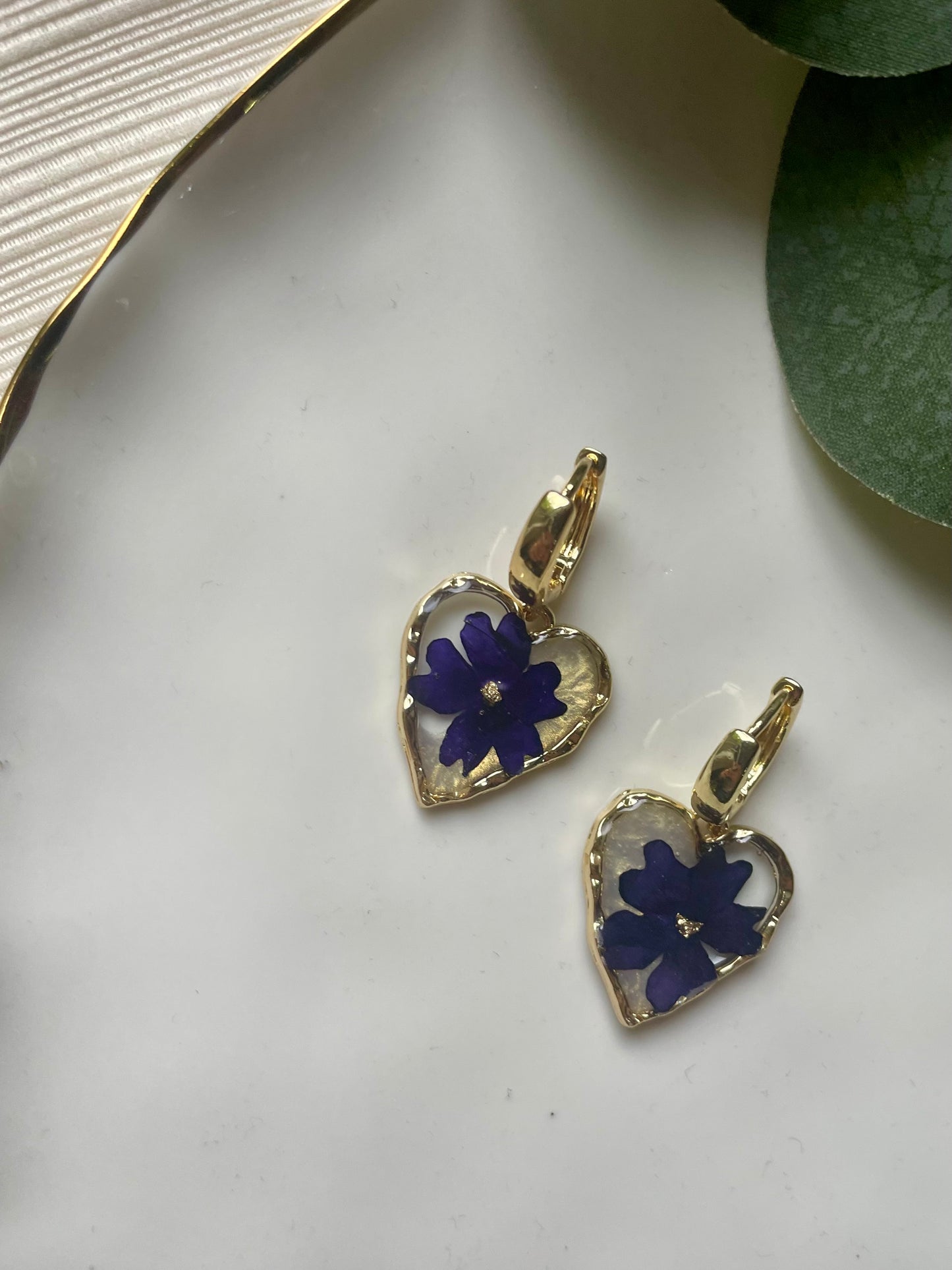 Real Purple Flower Earring