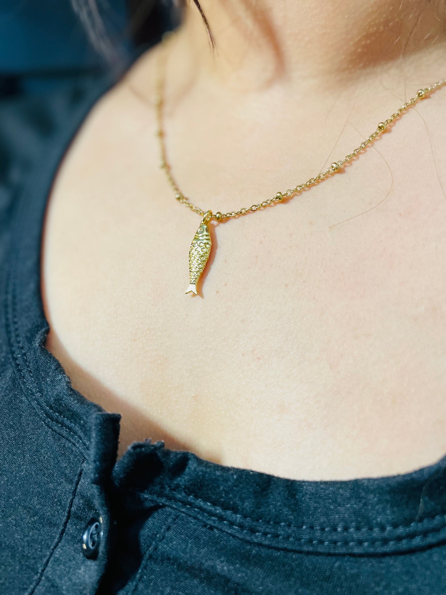 Gold Fish Necklace-Beaded
