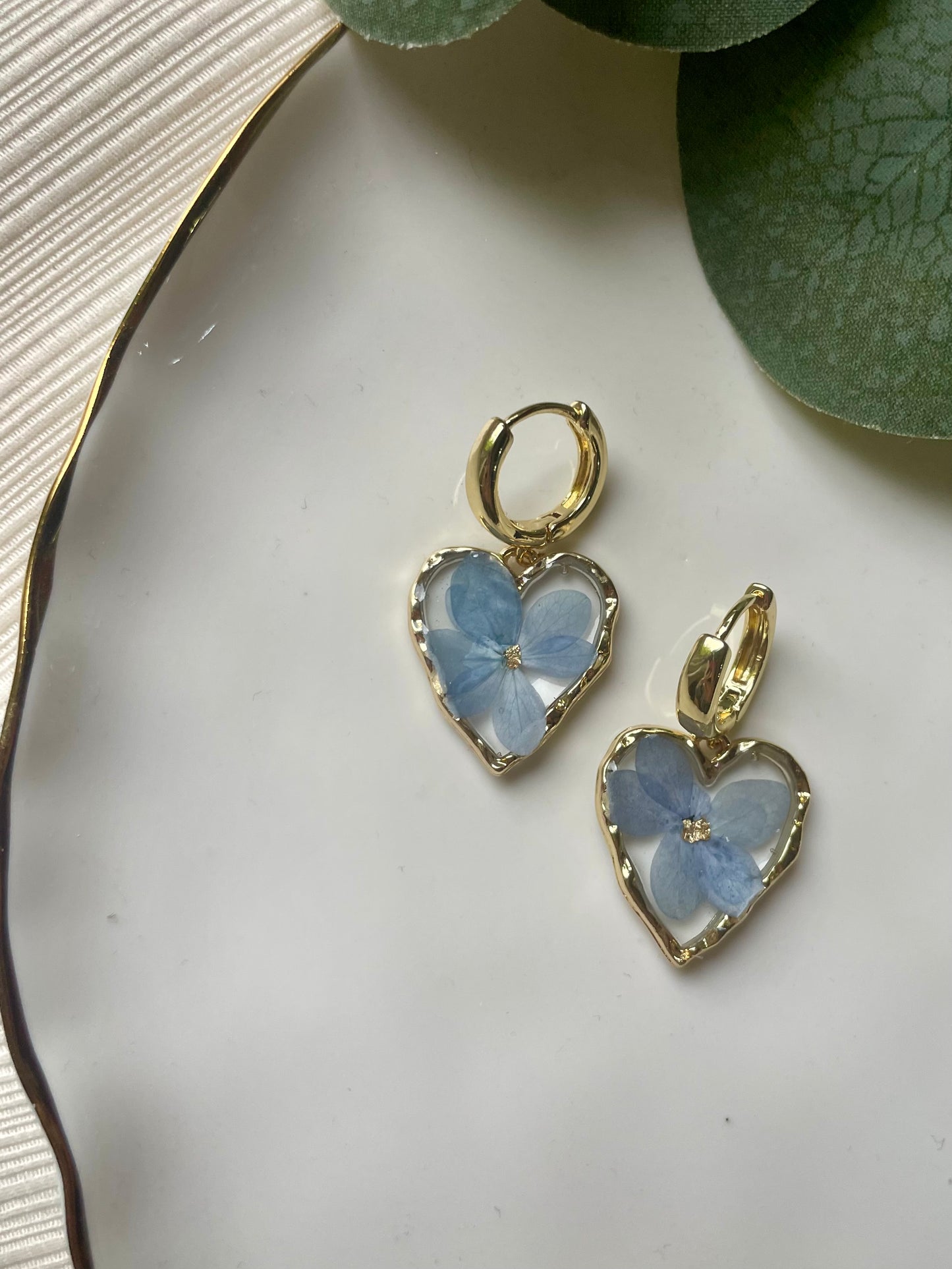 Real Blue Hydrangea Flower Earring