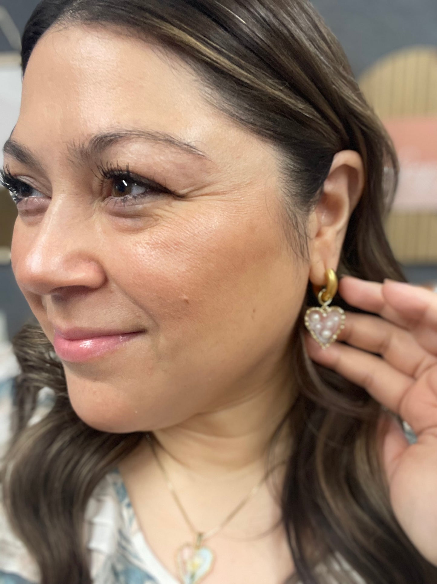 Pearly Heart Huggie Earrings