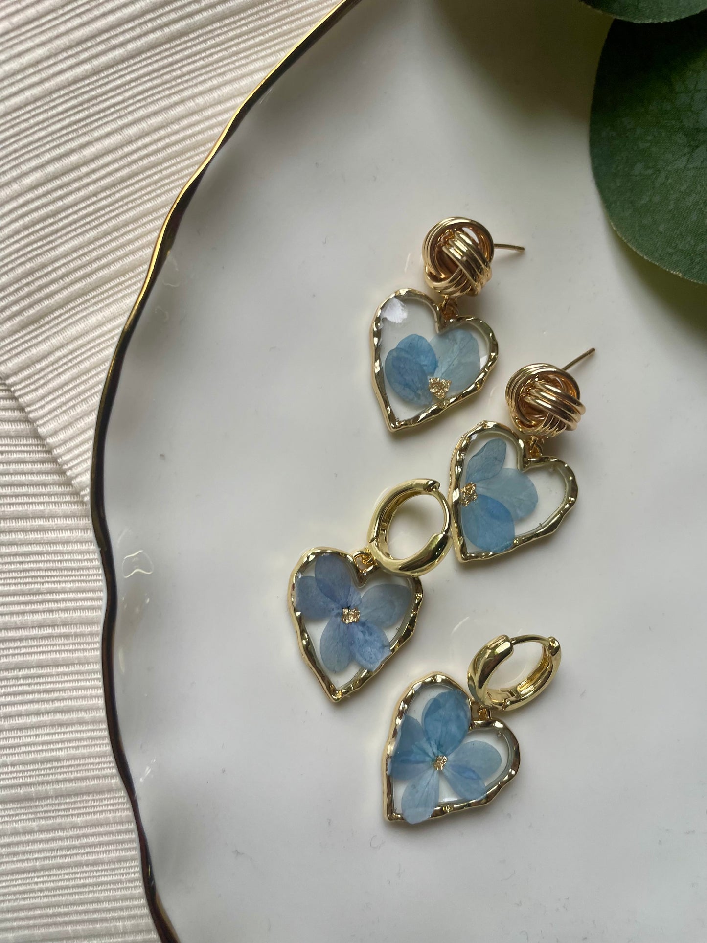 Real Blue Hydrangea Flower Earring