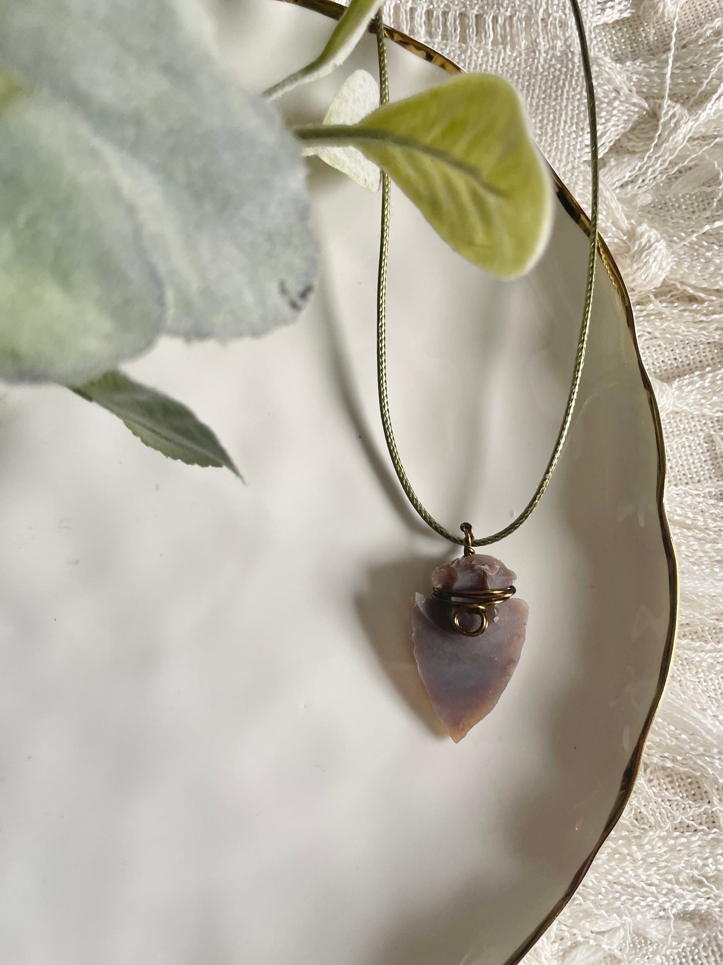 Green Leather Arrowhead Necklace