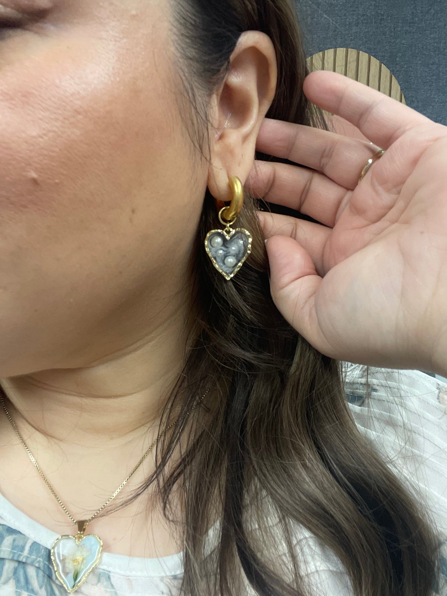 Pearly Heart Huggie Earrings