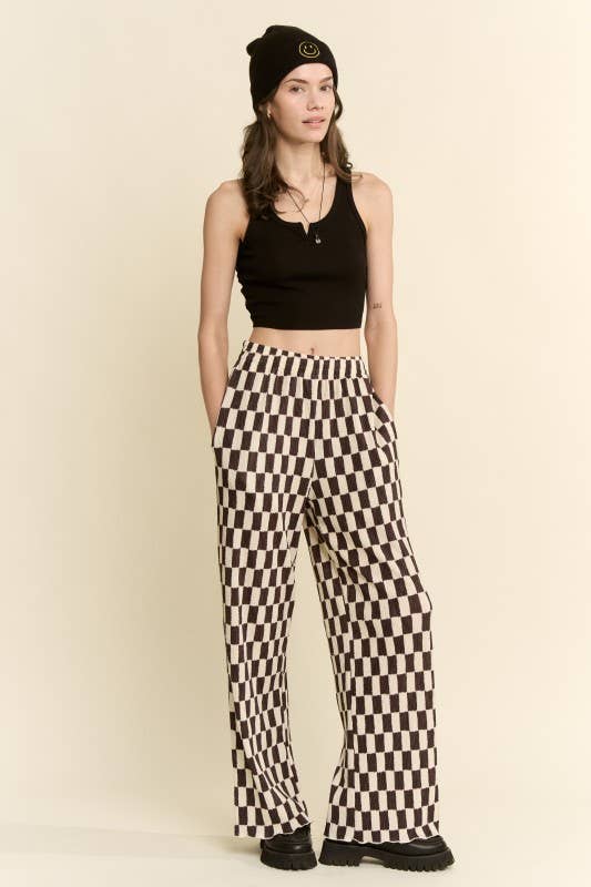 RETRO CHECKERED WIDE-LEG PANTS