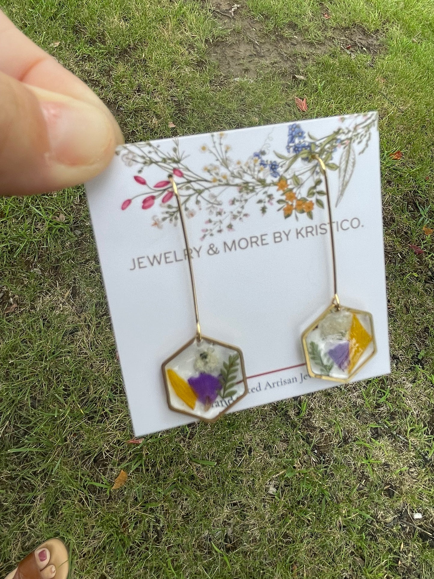 Hexagon Wildflower Drop Earring