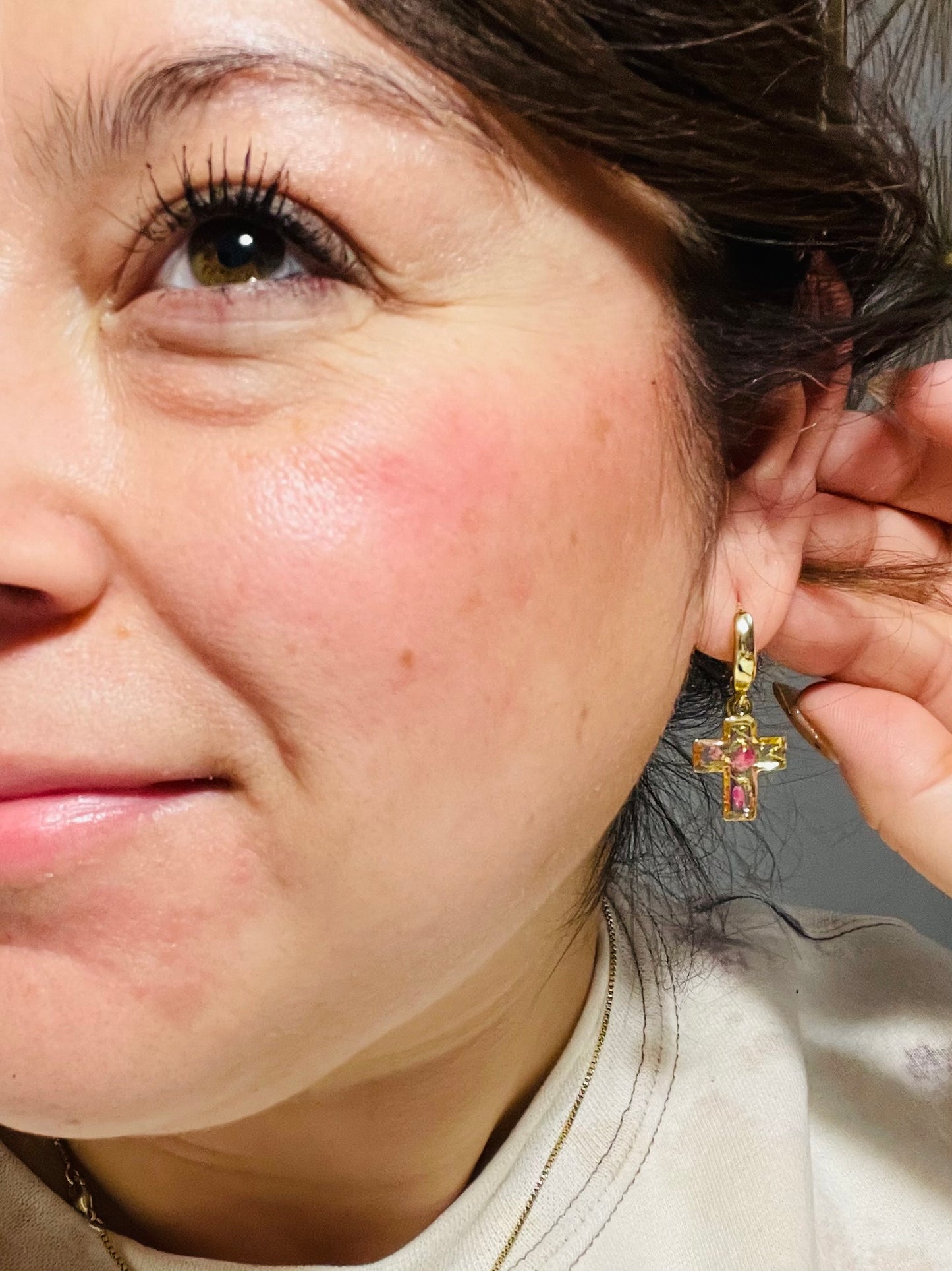 Gold Flower Cross Dangle