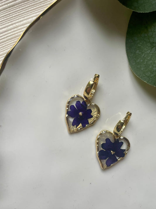 Real Purple Flower Earring