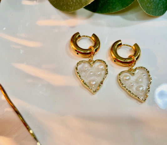 Pearly Heart Huggie Earrings