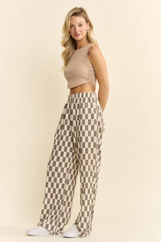 RETRO CHECKERED WIDE-LEG PANTS