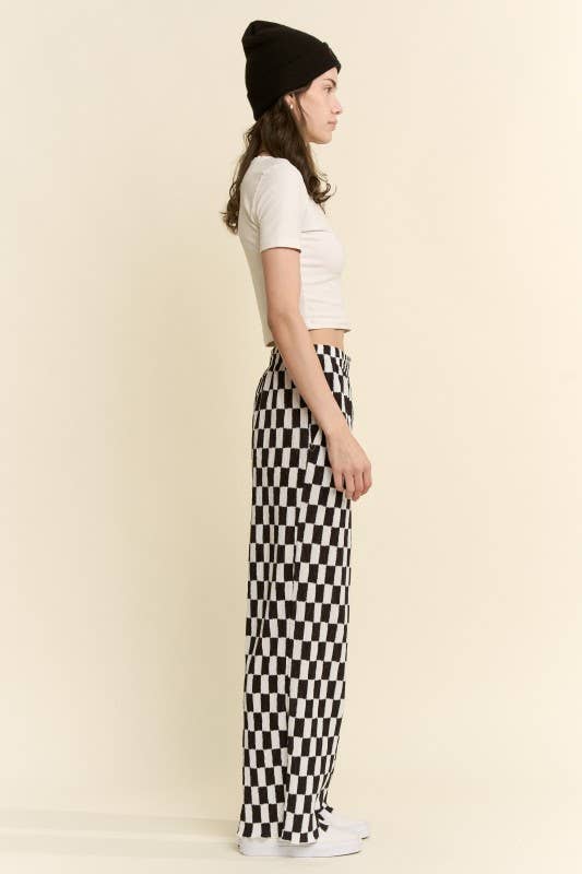 RETRO CHECKERED WIDE-LEG PANTS