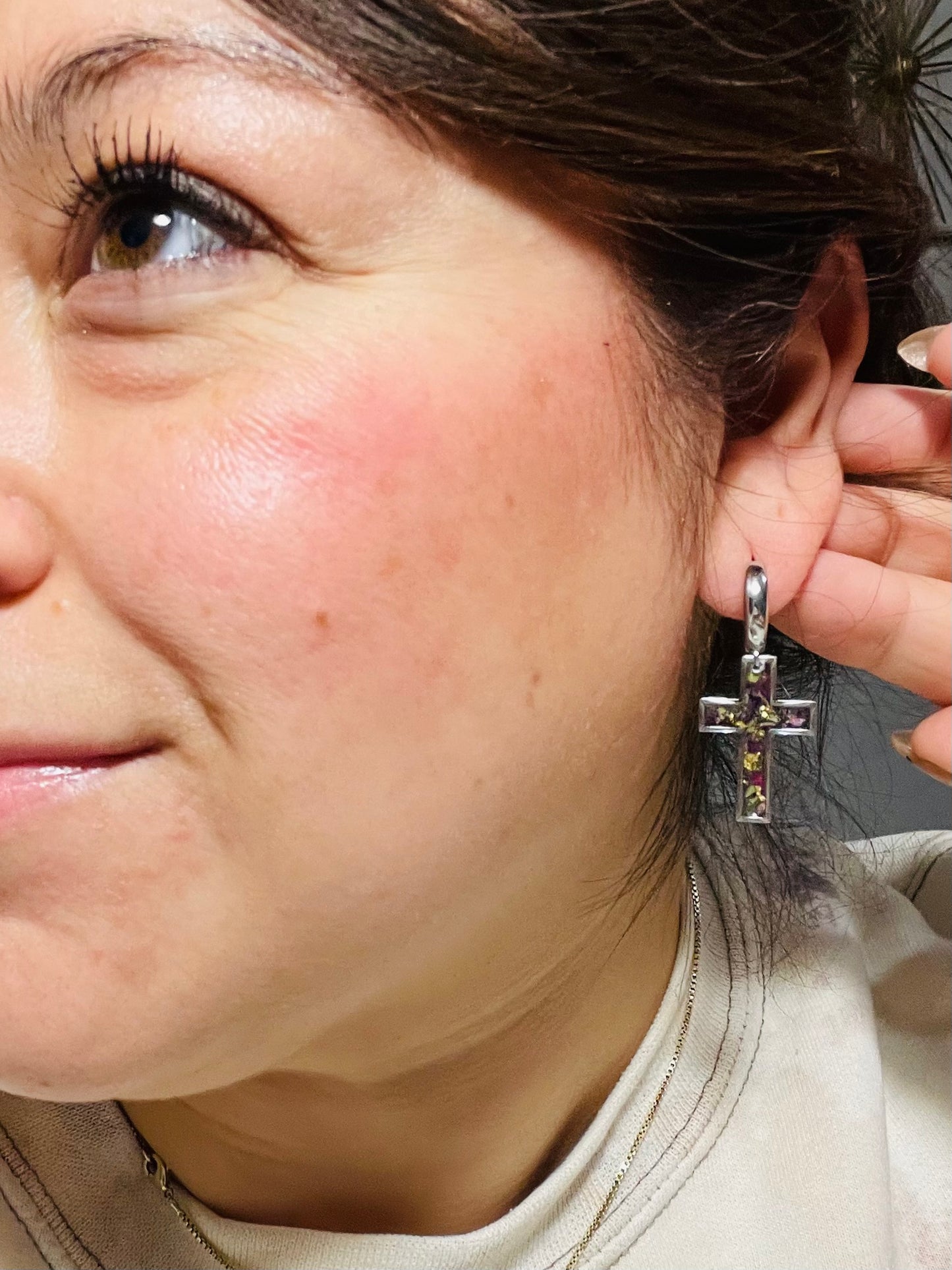 Silver Flower Cross Dangle