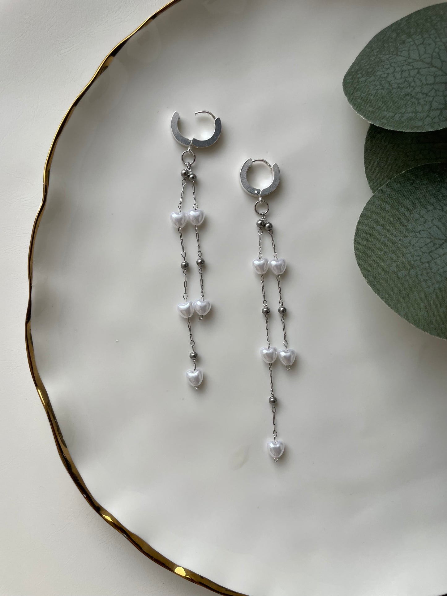 Willow Silver & Pearl Heart Dangle