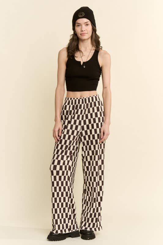 RETRO CHECKERED WIDE-LEG PANTS