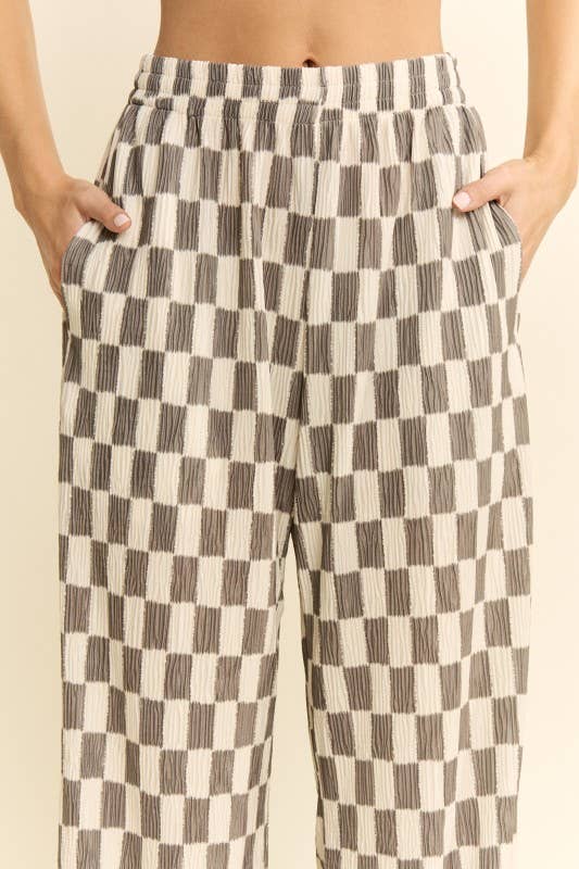 RETRO CHECKERED WIDE-LEG PANTS