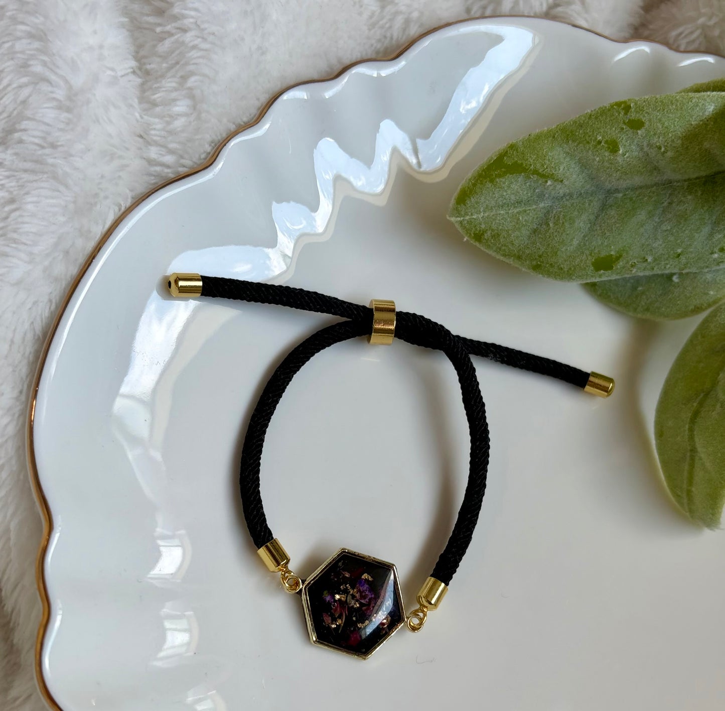 Midnight Peony Blooms Bracelet-Nylon