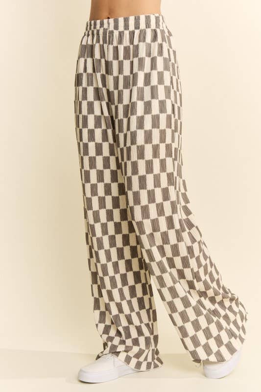 RETRO CHECKERED WIDE-LEG PANTS