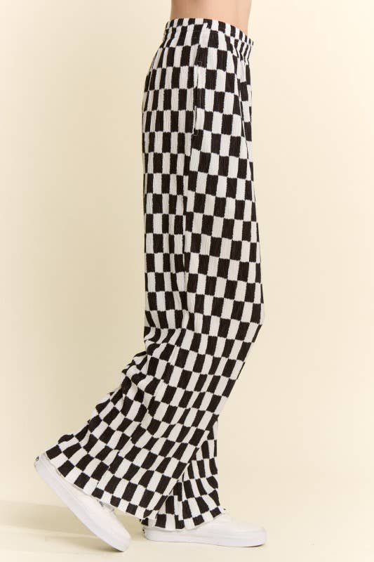 RETRO CHECKERED WIDE-LEG PANTS