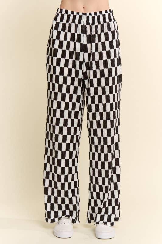 RETRO CHECKERED WIDE-LEG PANTS