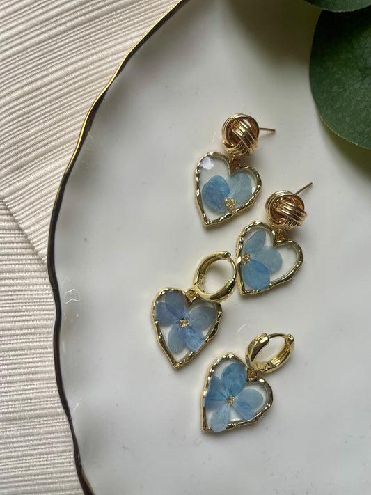Real Blue Hydrangea Flower Earring