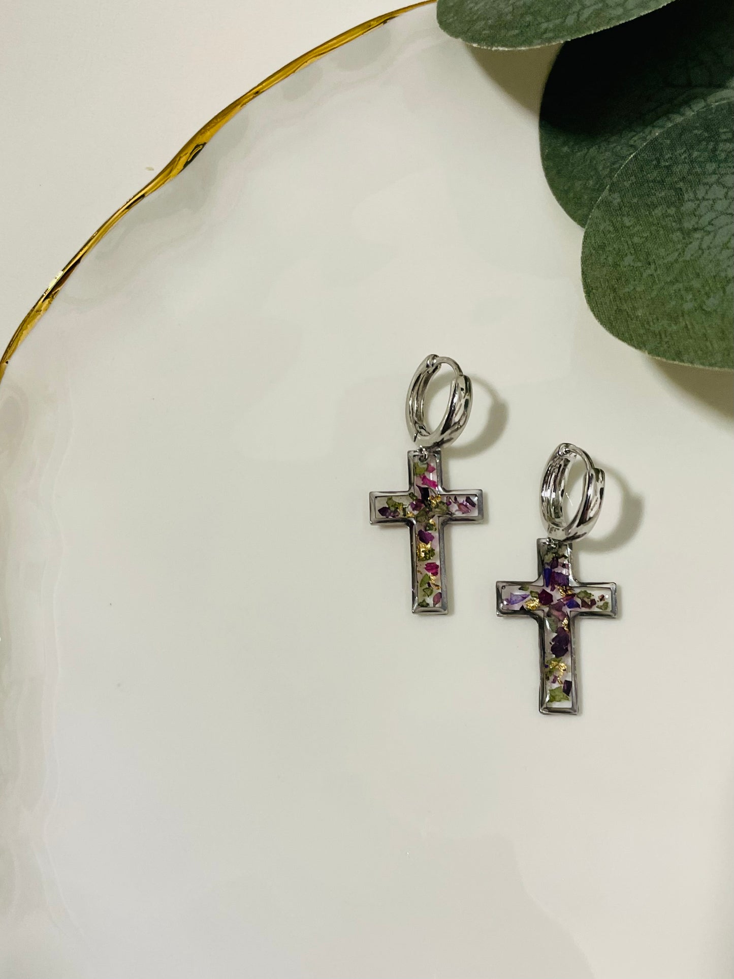 Silver Flower Cross Dangle