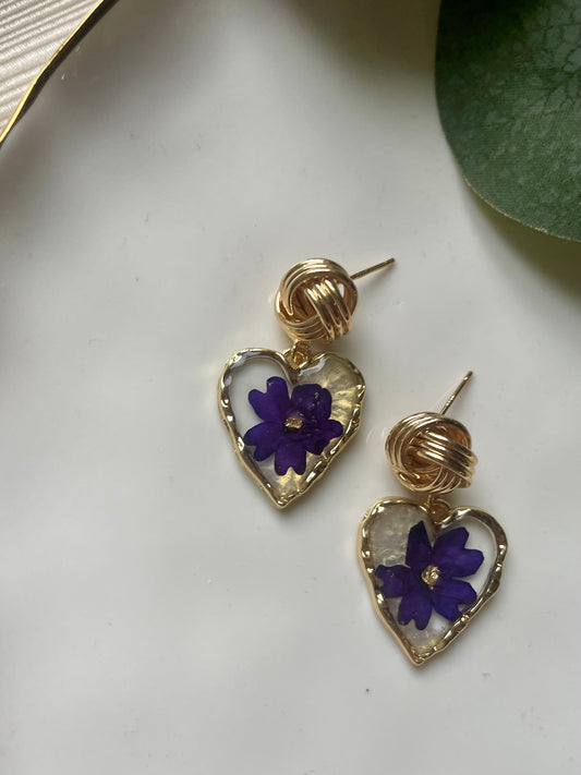 Real Purple Flower Earring