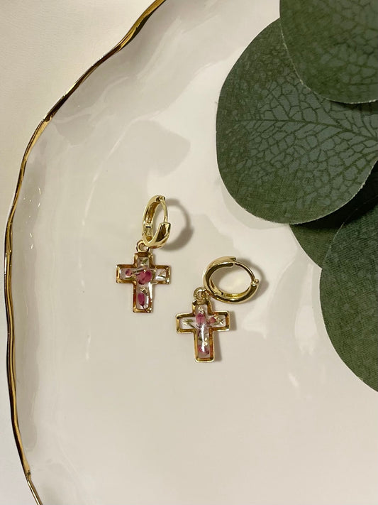 Gold Flower Cross Dangle
