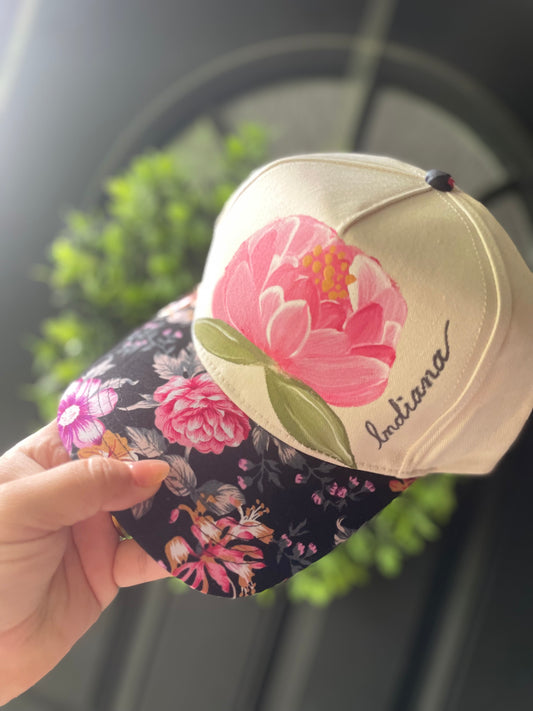 Indiana Peony -Black Florals Cap
