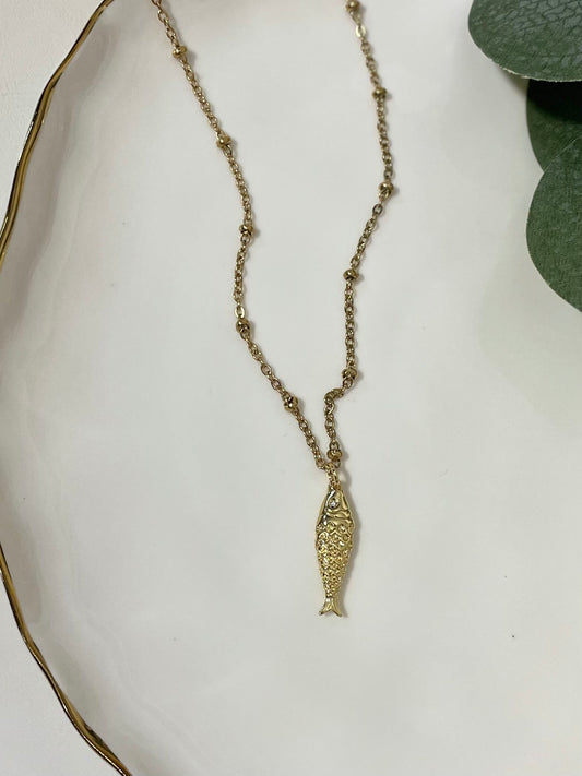 Gold Fish Necklace-Beaded