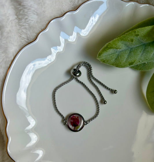 Baby Rose Bud Bracelet- Silver Circle
