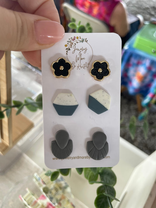 Navy & Black Daisy Stud Pack