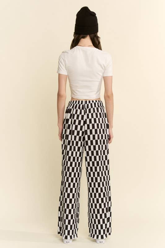 RETRO CHECKERED WIDE-LEG PANTS