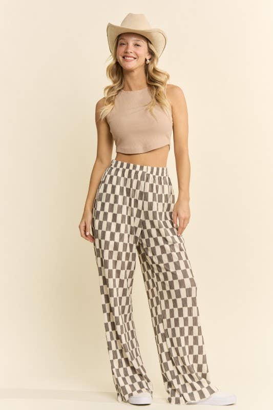 RETRO CHECKERED WIDE-LEG PANTS
