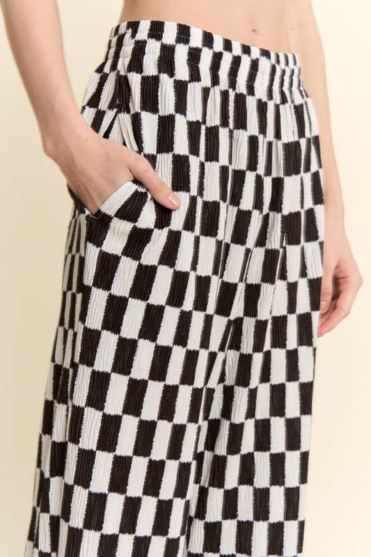 RETRO CHECKERED WIDE-LEG PANTS