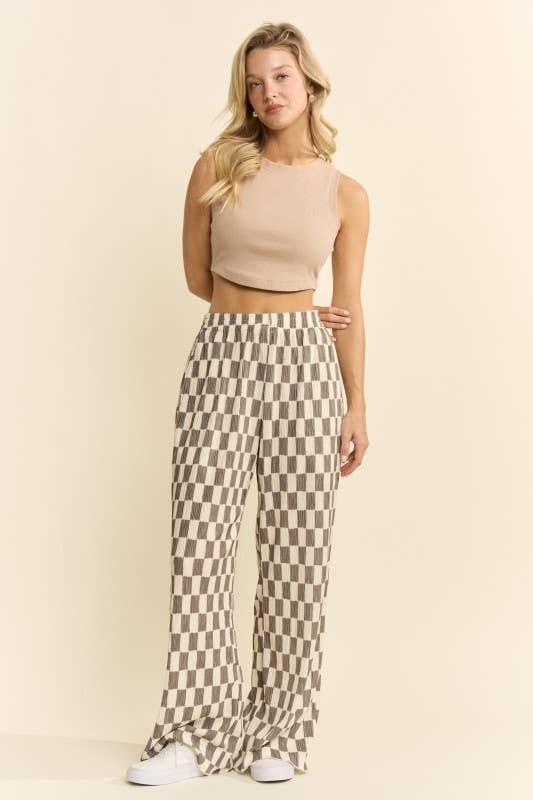 RETRO CHECKERED WIDE-LEG PANTS
