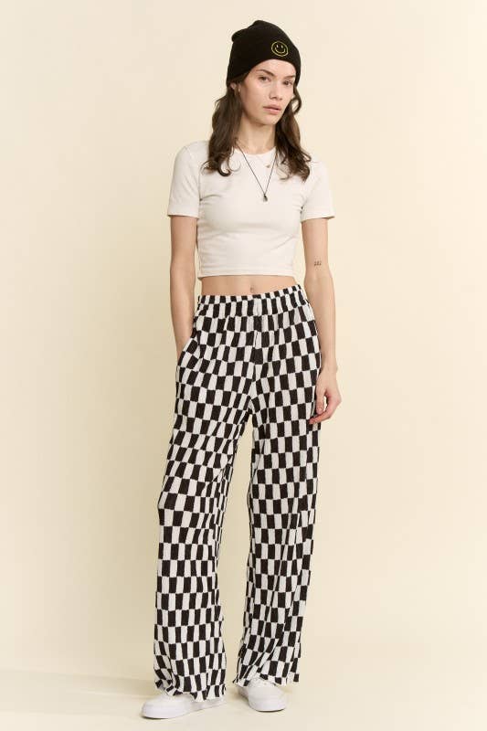 RETRO CHECKERED WIDE-LEG PANTS