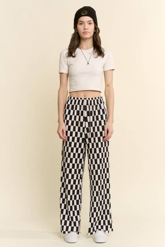 RETRO CHECKERED WIDE-LEG PANTS