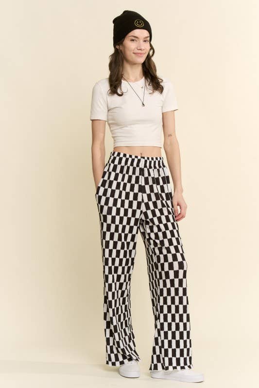 RETRO CHECKERED WIDE-LEG PANTS