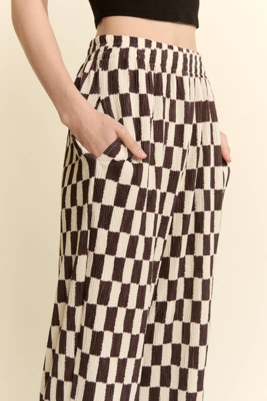 RETRO CHECKERED WIDE-LEG PANTS